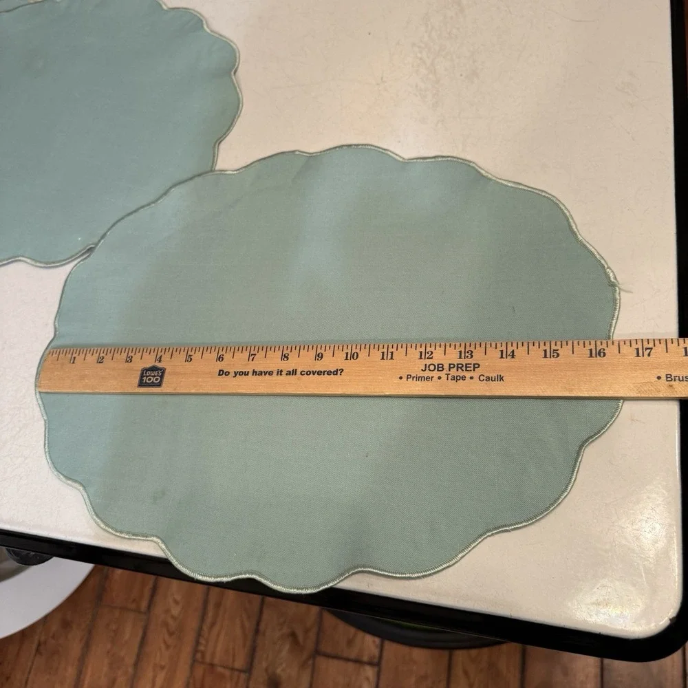 Vintage Placemats Scalloped Teal Blue Green Cottage Granny Set‎ of 6 & 2 Napkins